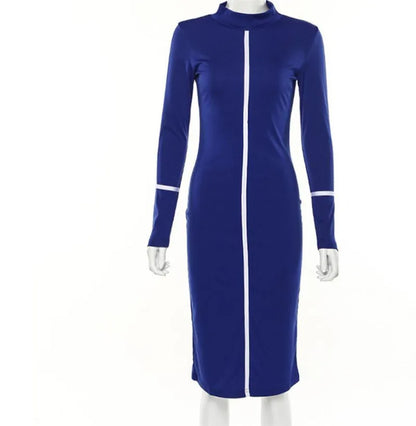 Tight All-around Contrast Slim Fit Midi Dresses