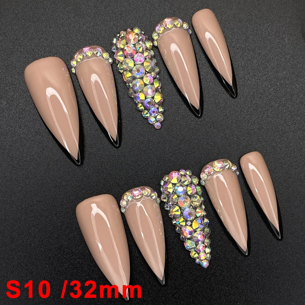 Wholesale Best Quality Durable Acrylic Handmade False Press on Nails 10PCS Luxury Long Ballerina Artificial Fingernail with Glue