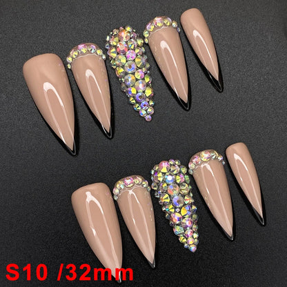 Wholesale Best Quality Durable Acrylic Handmade False Press on Nails 10PCS Luxury Long Ballerina Artificial Fingernail with Glue