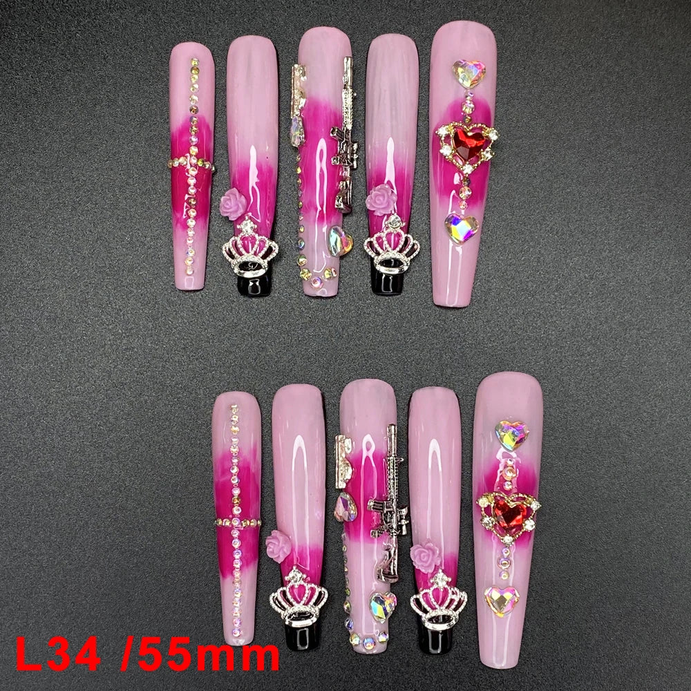 Wholesale Best Quality Durable Acrylic Handmade False Press on Nails 10PCS Luxury Long Ballerina Artificial Fingernail with Glue