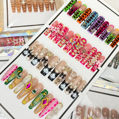 Wholesale Best Quality Durable Acrylic Handmade False Press on Nails 10PCS Luxury Long Ballerina Artificial Fingernail with Glue