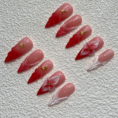 Wholesale Handmade Short Artificial Acrylic French Press Nails Luxury Coffin Style False Nail Tips Rhinestones for Fingers Salon