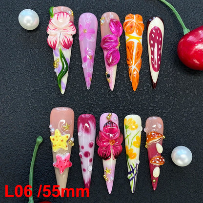 Custom Elegant 3D Decoration Ballerina Wearable Artificial Handmade Press on Nails 10PCS Hand Paint Trapezoid Nails Art Manicure
