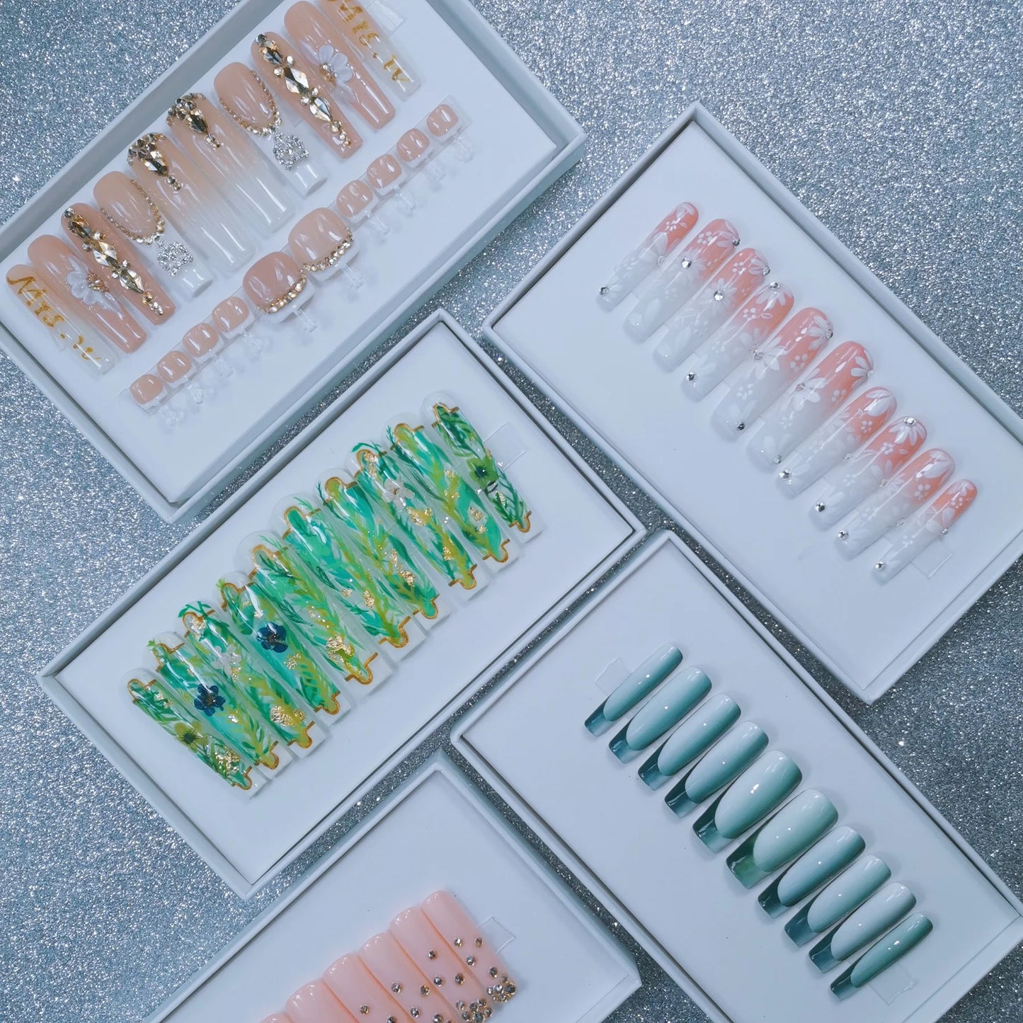 French Press on Nails Acrylic Hand Painted Designer Private Label Logo Customized Packaging Artificial Fingernails