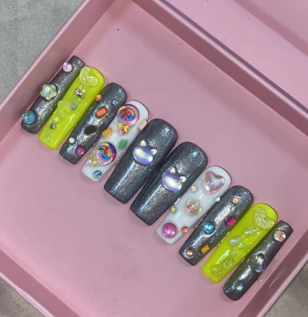 Exclusive Elegant French Design Private Label Short Matte Handmade Press Nails Fake Full Cover Rhinestone Acrylic Artificial