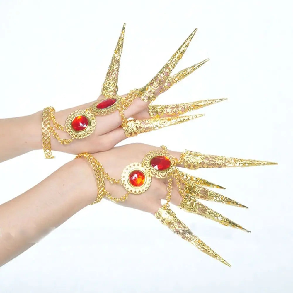 Indian Thai Golden Finger Bracelet /Shining Red Crystal Girl's Belly Dance Jewelry