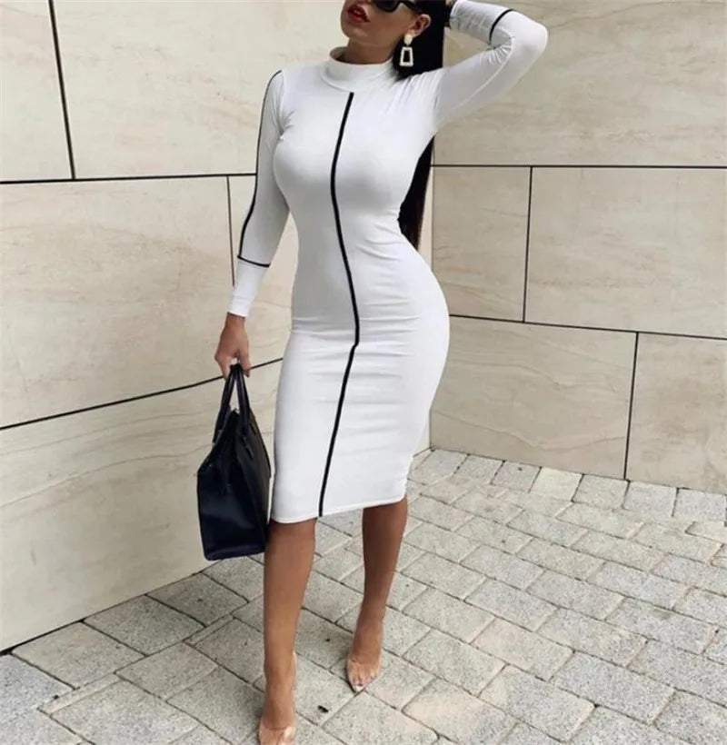 Tight All-around Contrast Slim Fit Midi Dresses
