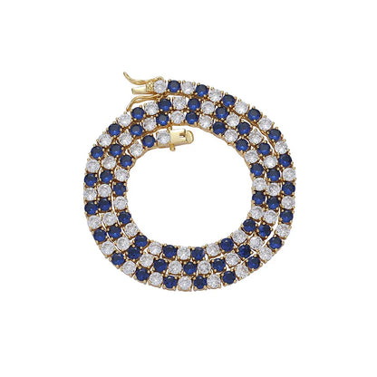 4mm Hip Hop Claw Set Blue CZ Stone Bling Iced Out Tennis Link Chain Chokers Necklaces for Men/Women Jewelry