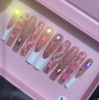 Exclusive Elegant French Design Private Label Short Matte Handmade Press Nails Fake Full Cover Rhinestone Acrylic Artificial