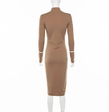 Tight All-around Contrast Slim Fit Midi Dresses