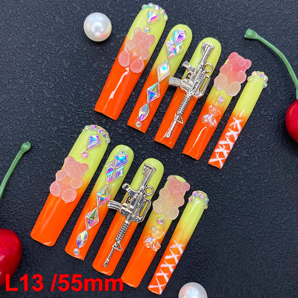 Custom Elegant 3D Decoration Ballerina Wearable Artificial Handmade Press on Nails 10PCS Hand Paint Trapezoid Nails Art Manicure