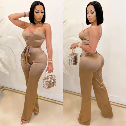 Spaghetti Strap Sleeve Straight Jumpsuits