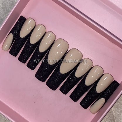 Exclusive Elegant French Design Private Label Short Matte Handmade Press Nails Fake Full Cover Rhinestone Acrylic Artificial