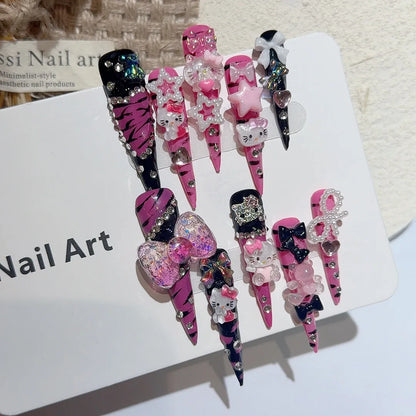 5.0 Extra-long Stiletto Hand-painted Zebra-print Kt Glam Girl Wearable Nails, High-end Personalized European/american Style,