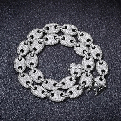 16"-30" Cubic Zirconia Solid Coffee Beans Pig Nose Link Chain Necklace