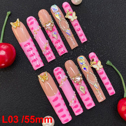 Custom Elegant 3D Decoration Ballerina Wearable Artificial Handmade Press on Nails 10PCS Hand Paint Trapezoid Nails Art Manicure