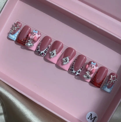 Exclusive Elegant French Design Private Label Short Matte Handmade Press Nails Fake Full Cover Rhinestone Acrylic Artificial