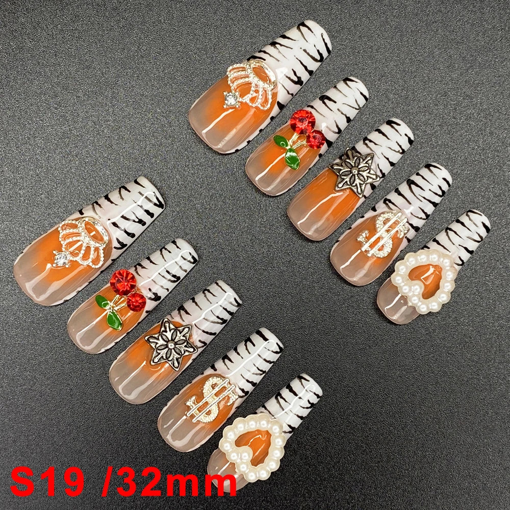 Wholesale Best Quality Durable Acrylic Handmade False Press on Nails 10PCS Luxury Long Ballerina Artificial Fingernail with Glue