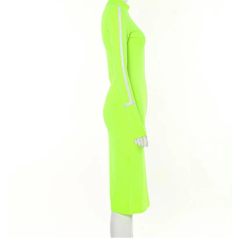 Tight All-around Contrast Slim Fit Midi Dresses