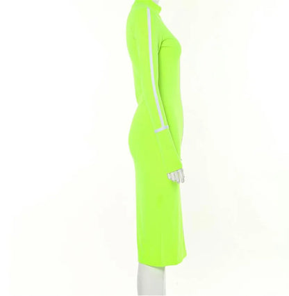 Tight All-around Contrast Slim Fit Midi Dresses