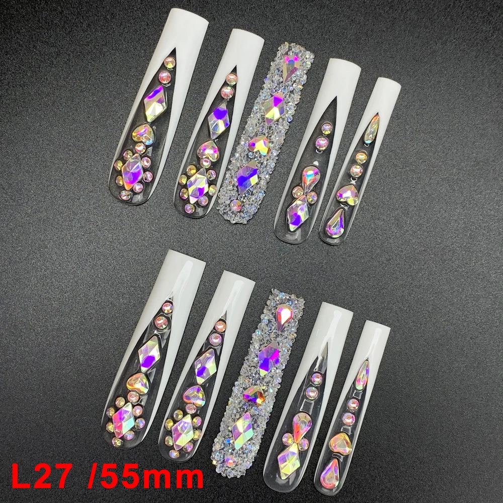 Wholesale Best Quality Durable Acrylic Handmade False Press on Nails 10PCS Luxury Long Ballerina Artificial Fingernail with Glue