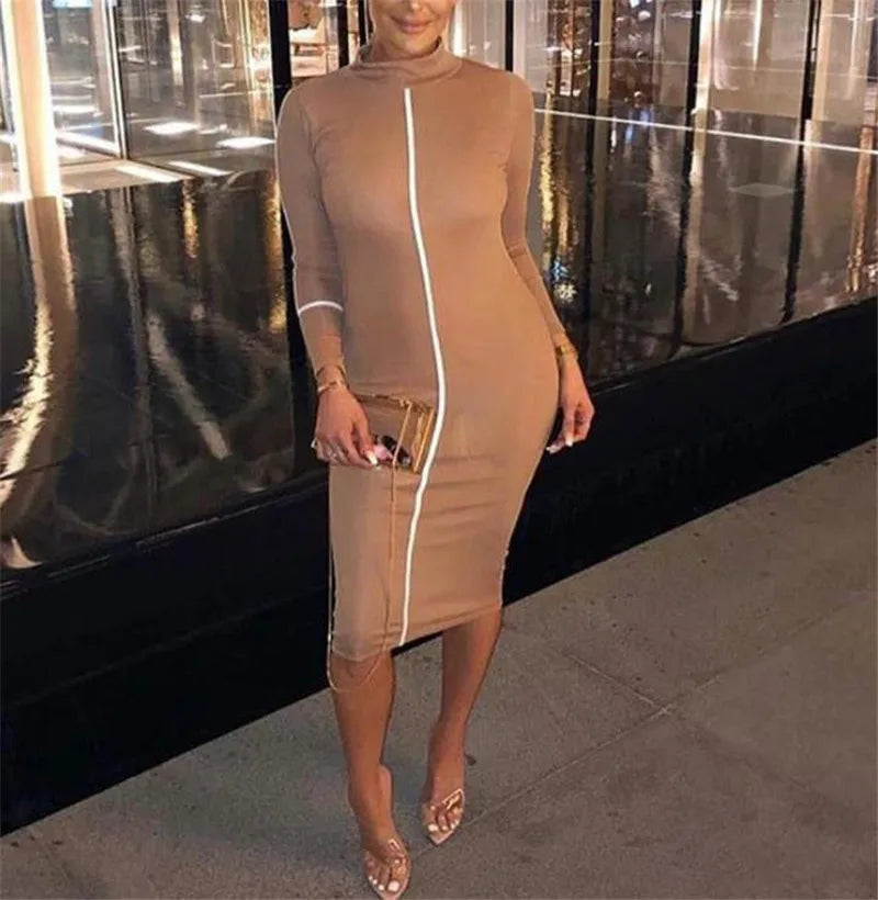 Tight All-around Contrast Slim Fit Midi Dresses