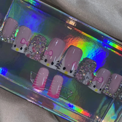 Exclusive Elegant French Design Private Label Short Matte Handmade Press Nails Fake Full Cover Rhinestone Acrylic Artificial