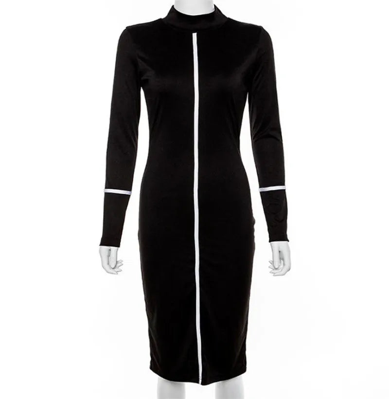 Tight All-around Contrast Slim Fit Midi Dresses