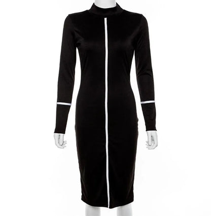 Tight All-around Contrast Slim Fit Midi Dresses