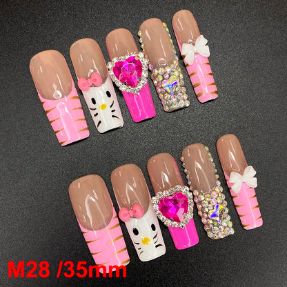 Wholesale Best Quality Durable Acrylic Handmade False Press on Nails 10PCS Luxury Long Ballerina Artificial Fingernail with Glue
