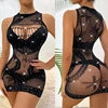 Hot Rhinestones Lingerie Diamond Fishnet Dress