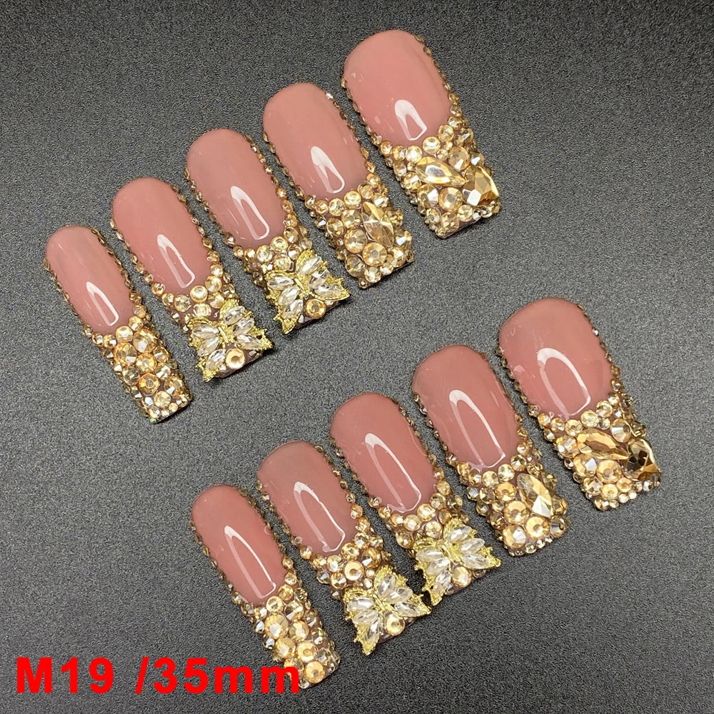 Wholesale Best Quality Durable Acrylic Handmade False Press on Nails 10PCS Luxury Long Ballerina Artificial Fingernail with Glue