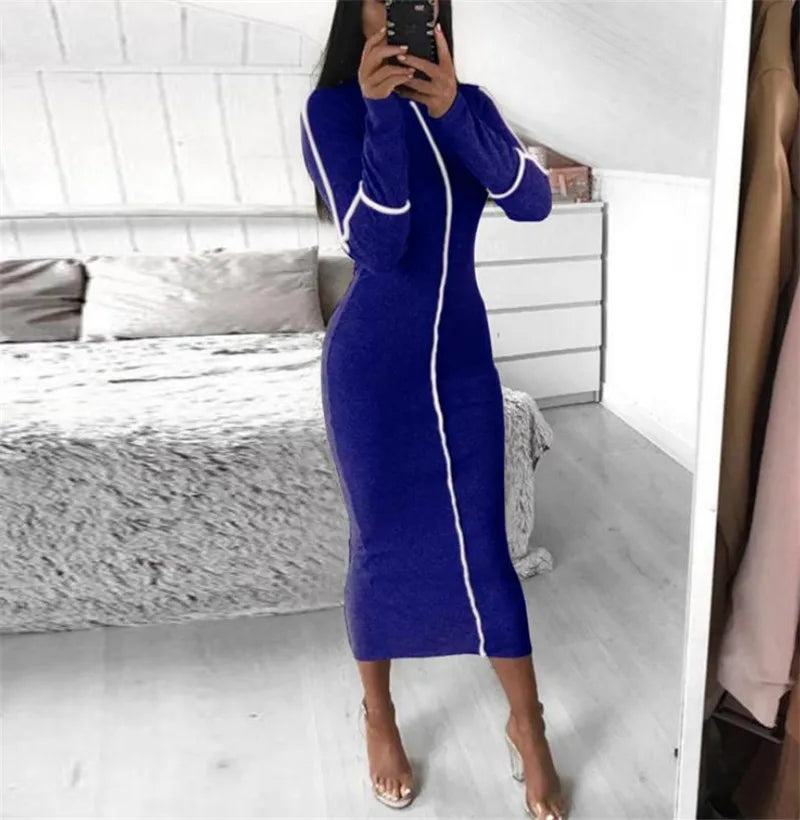 Tight All-around Contrast Slim Fit Midi Dresses