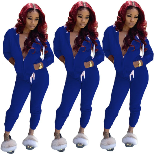 Fashion Trend Solid Color Plus Fleece Sports Color Sweater Two-piece Sets