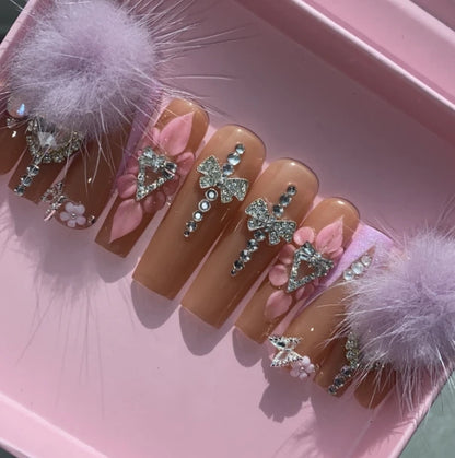 Exclusive Elegant French Design Private Label Short Matte Handmade Press Nails Fake Full Cover Rhinestone Acrylic Artificial