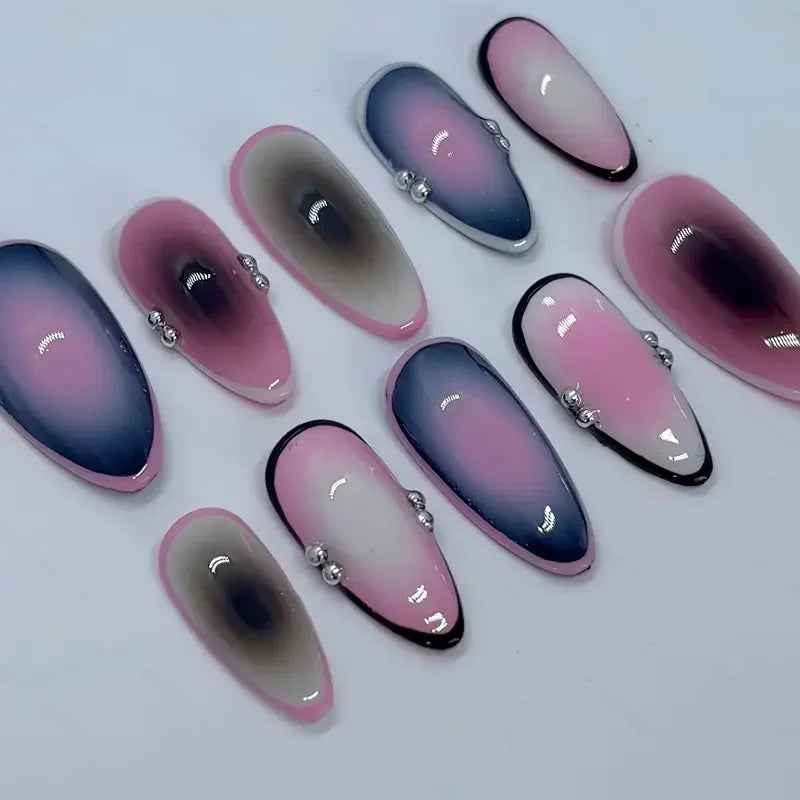 Wholesale Handmade Short Artificial Acrylic French Press Nails Luxury Coffin Style False Nail Tips Rhinestones for Fingers Salon