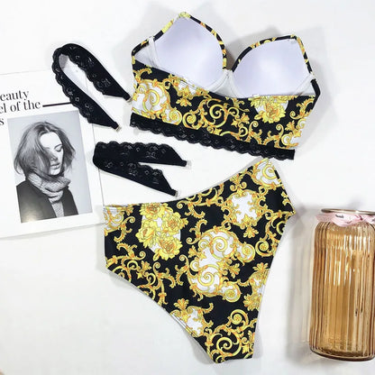 Printed Push Up High Waist Bikini Set