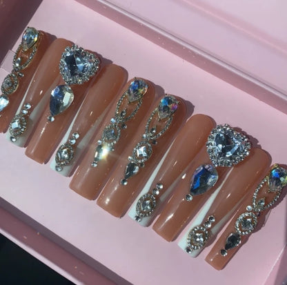 Exclusive Elegant French Design Private Label Short Matte Handmade Press Nails Fake Full Cover Rhinestone Acrylic Artificial