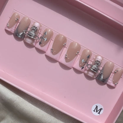 Exclusive Elegant French Design Private Label Short Matte Handmade Press Nails Fake Full Cover Rhinestone Acrylic Artificial