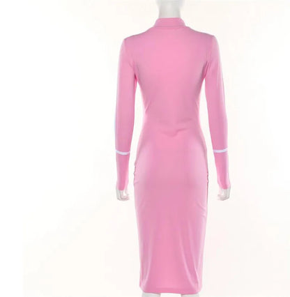 Tight All-around Contrast Slim Fit Midi Dresses