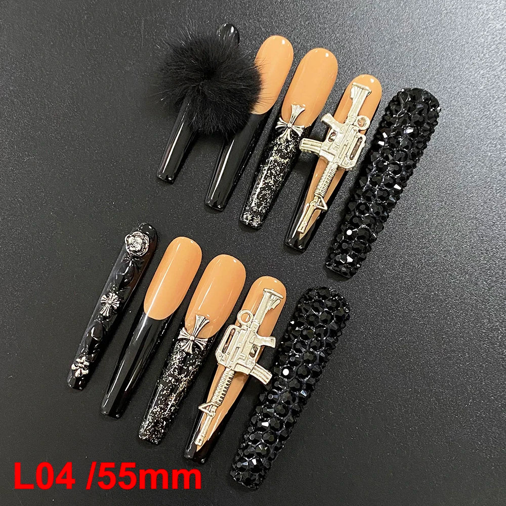 Wholesale Best Quality Durable Acrylic Handmade False Press on Nails 10PCS Luxury Long Ballerina Artificial Fingernail with Glue