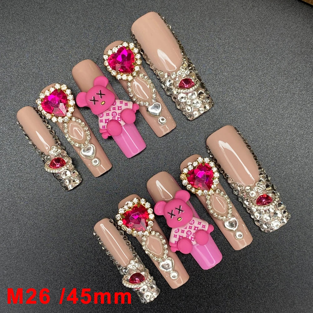 Wholesale Best Quality Durable Acrylic Handmade False Press on Nails 10PCS Luxury Long Ballerina Artificial Fingernail with Glue