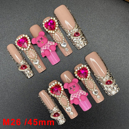Wholesale Best Quality Durable Acrylic Handmade False Press on Nails 10PCS Luxury Long Ballerina Artificial Fingernail with Glue