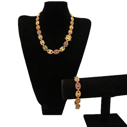 16"-30" Cubic Zirconia Solid Coffee Beans Pig Nose Link Chain Necklace