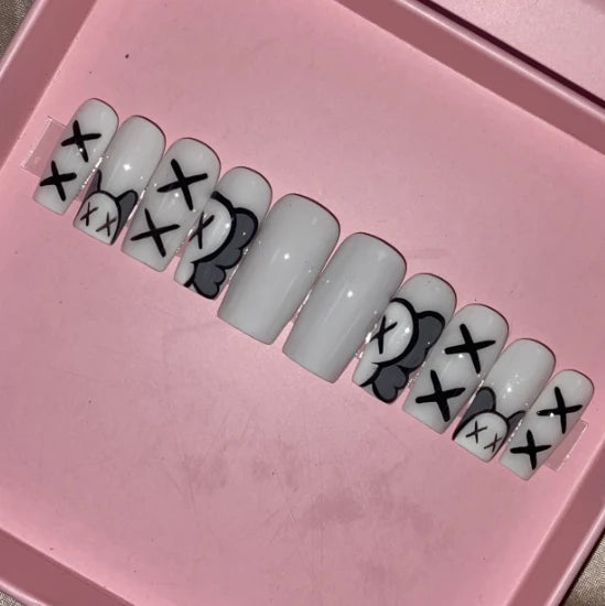 Exclusive Elegant French Design Private Label Short Matte Handmade Press Nails Fake Full Cover Rhinestone Acrylic Artificial