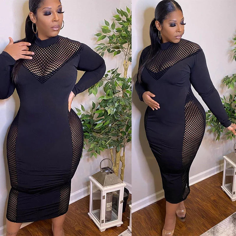 Long Sleeve Hollow Out Bodycon Dress