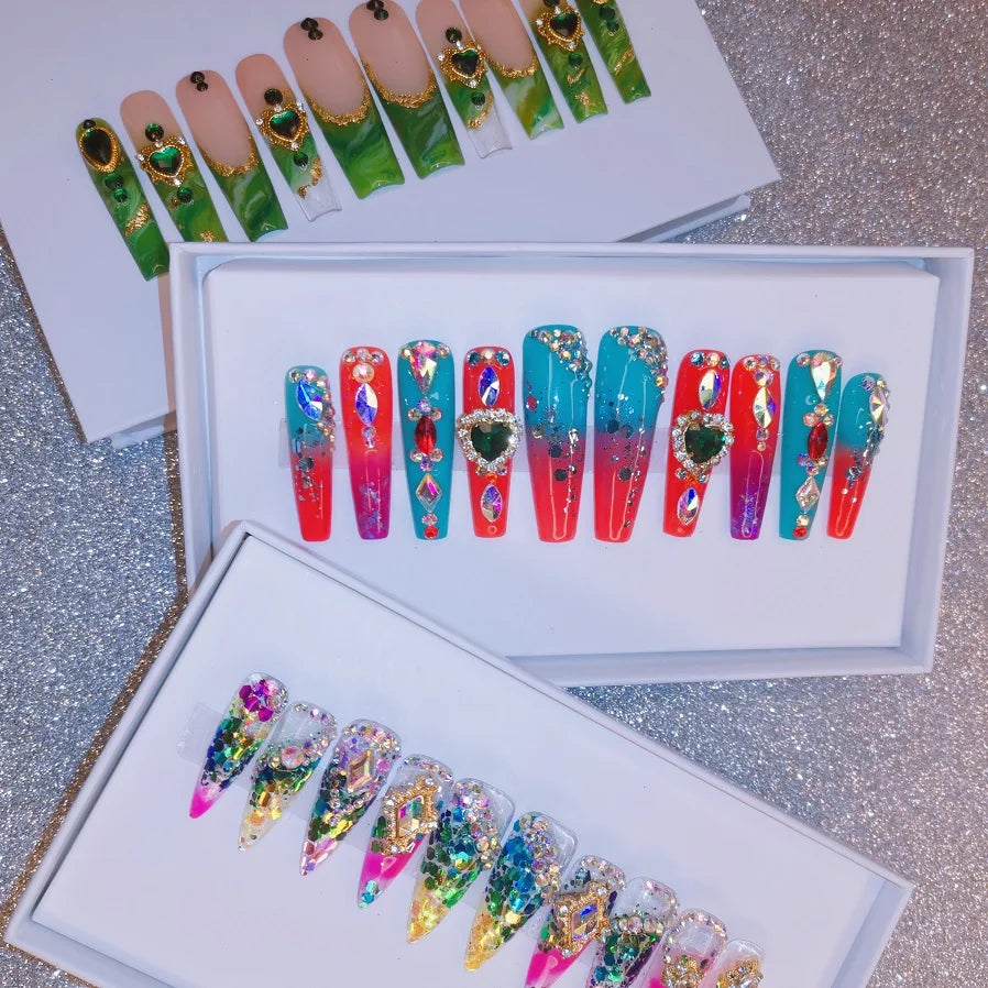 French Press on Nails Acrylic Hand Painted Designer Private Label Logo Customized Packaging Artificial Fingernails