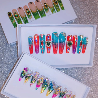 French Press on Nails Acrylic Hand Painted Designer Private Label Logo Customized Packaging Artificial Fingernails