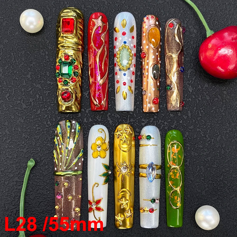 Custom Elegant 3D Decoration Ballerina Wearable Artificial Handmade Press on Nails 10PCS Hand Paint Trapezoid Nails Art Manicure
