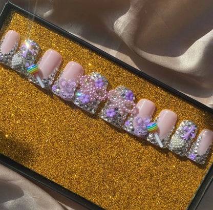 Exclusive Elegant French Design Private Label Short Matte Handmade Press Nails Fake Full Cover Rhinestone Acrylic Artificial